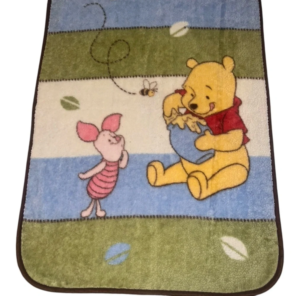 Vintage Disney Winnie the Pooh Piglet Honey Striped Blanket Baby Fleece 90s